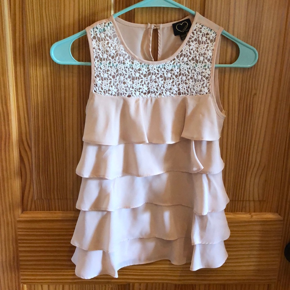 Girls layered look blouse with lace top 10-12